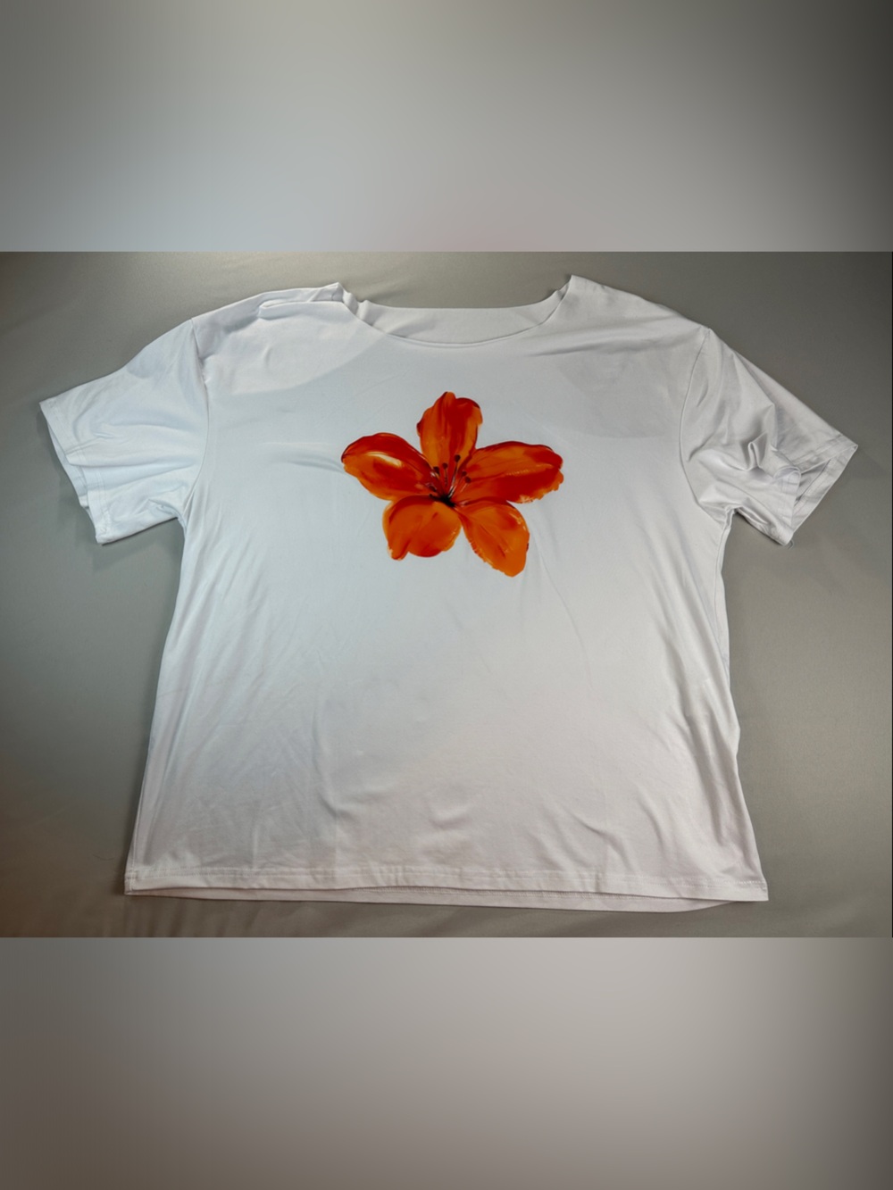 SHEIN White Short Sleeve Tee with Bright Orange Floral Off The Shoulder